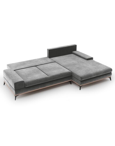 Canapé d'angle droit velours convertible avec coffre de rangement astre 5 places gris - 315x212x87 cm