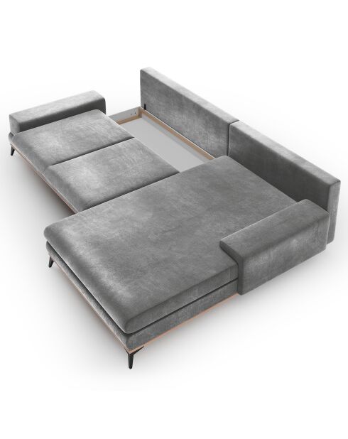 Canapé d'angle droit velours convertible avec coffre de rangement astre 5 places gris - 315x212x87 cm