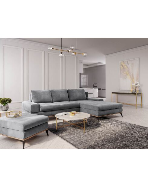 Canapé d'angle droit velours convertible avec coffre de rangement astre 5 places gris - 315x212x87 cm