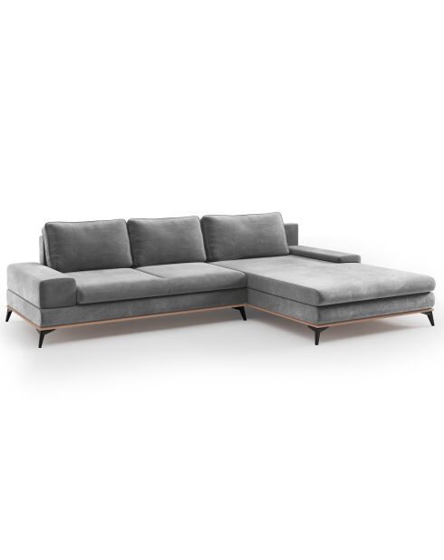 Canapé d'angle droit velours convertible avec coffre de rangement astre 5 places gris - 315x212x87 cm