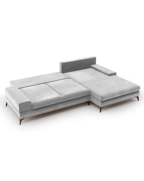 Canapé d'angle droit velours convertible avec coffre de rangement astre 5 places gris clair - 315x212x87 cm