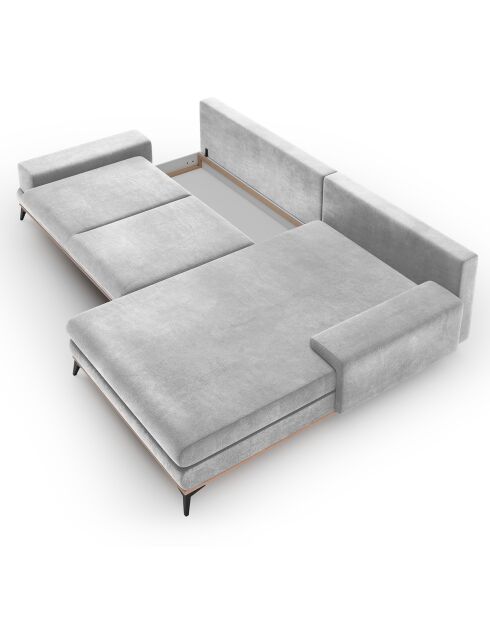 Canapé d'angle droit velours convertible avec coffre de rangement astre 5 places gris clair - 315x212x87 cm