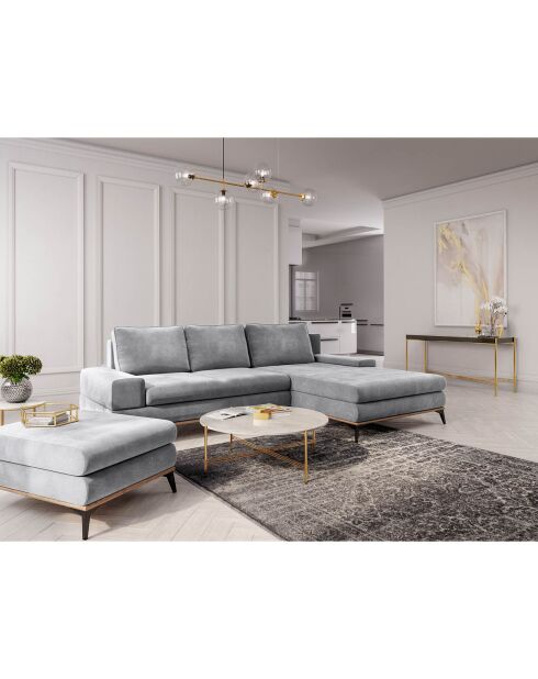 Canapé d'angle droit velours convertible avec coffre de rangement astre 5 places gris clair - 315x212x87 cm