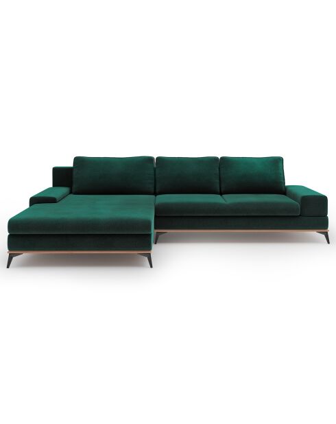 Canapé d'angle gauche velours convertible avec coffre de rangement astre 5 places vert bouteille - 315x212x87 cm