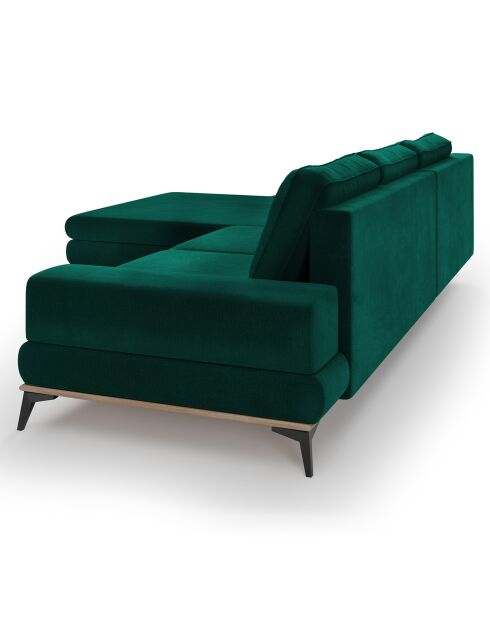 Canapé d'angle gauche velours convertible avec coffre de rangement astre 5 places vert bouteille - 315x212x87 cm