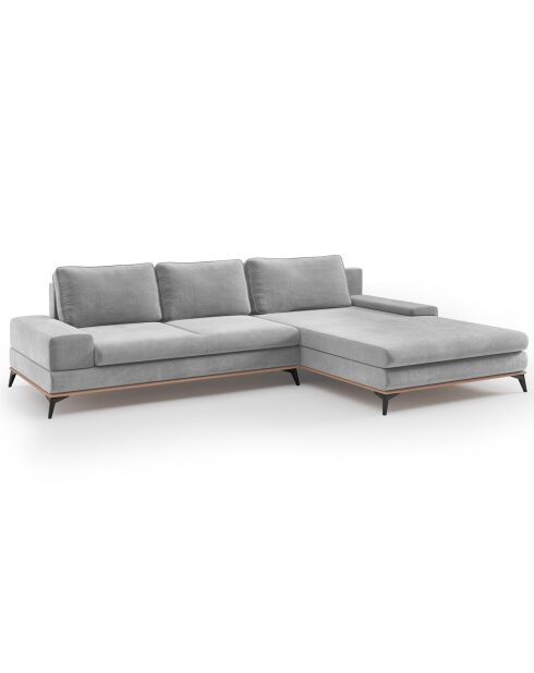 Canapé d'angle droit velours convertible avec coffre de rangement astre 5 places gris clair - 315x212x87 cm