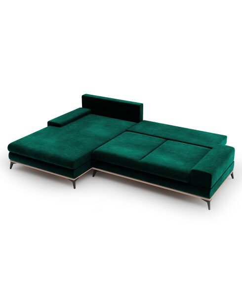 Canapé d'angle gauche velours convertible avec coffre de rangement astre 5 places vert bouteille - 315x212x87 cm