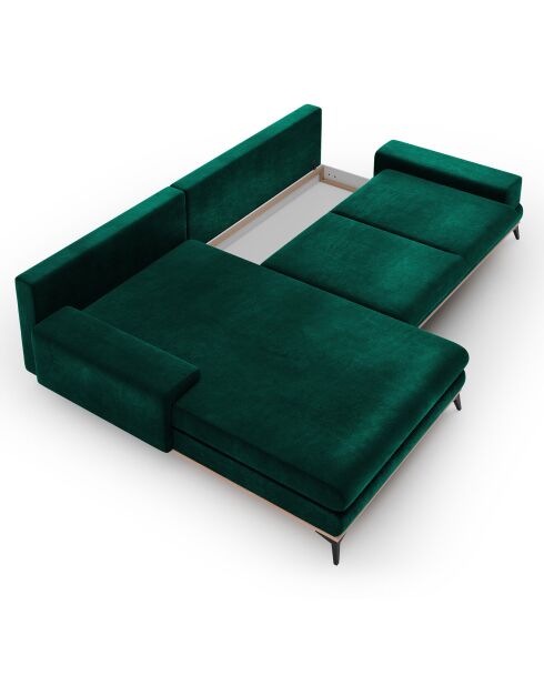 Canapé d'angle gauche velours convertible avec coffre de rangement astre 5 places vert bouteille - 315x212x87 cm