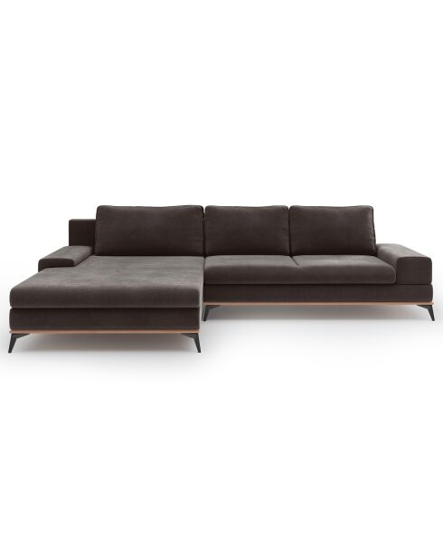 Canapé d'angle gauche velours convertible avec coffre de rangement astre 5 places marron foncé - 315x212x87 cm