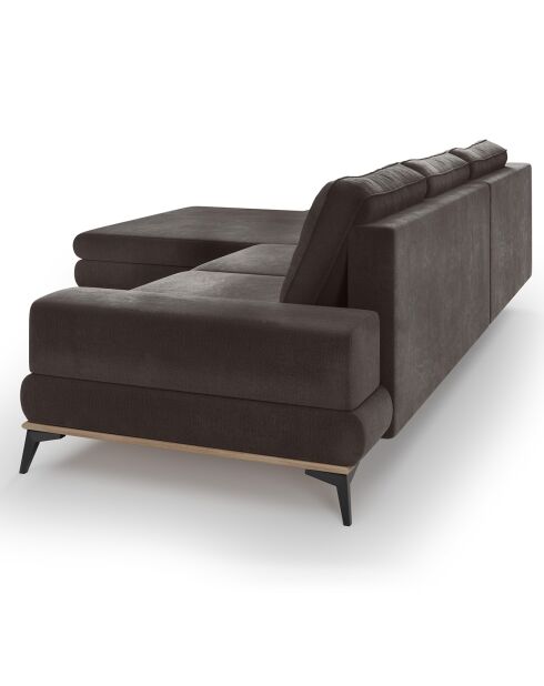 Canapé d'angle gauche velours convertible avec coffre de rangement astre 5 places marron foncé - 315x212x87 cm