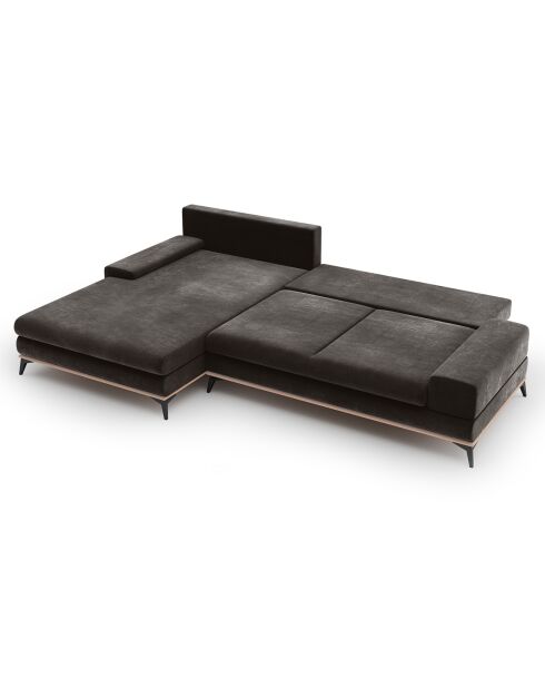 Canapé d'angle gauche velours convertible avec coffre de rangement astre 5 places marron foncé - 315x212x87 cm