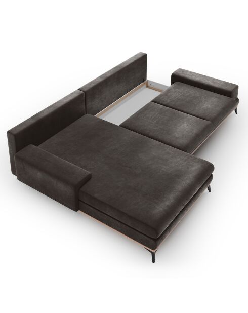 Canapé d'angle gauche velours convertible avec coffre de rangement astre 5 places marron foncé - 315x212x87 cm