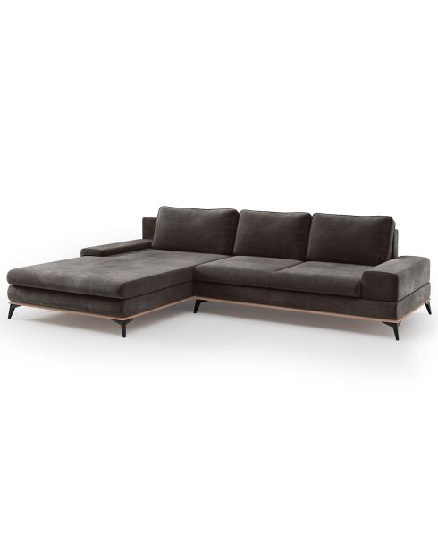 Canapé d'angle gauche velours convertible avec coffre de rangement astre 5 places marron foncé - 315x212x87 cm