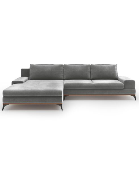 Canapé d'angle gauche velours convertible avec coffre de rangement astre 5 places gris - 315x212x87 cm
