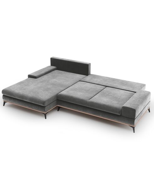 Canapé d'angle gauche velours convertible avec coffre de rangement astre 5 places gris - 315x212x87 cm