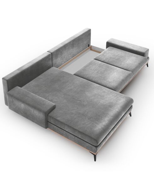 Canapé d'angle gauche velours convertible avec coffre de rangement astre 5 places gris - 315x212x87 cm