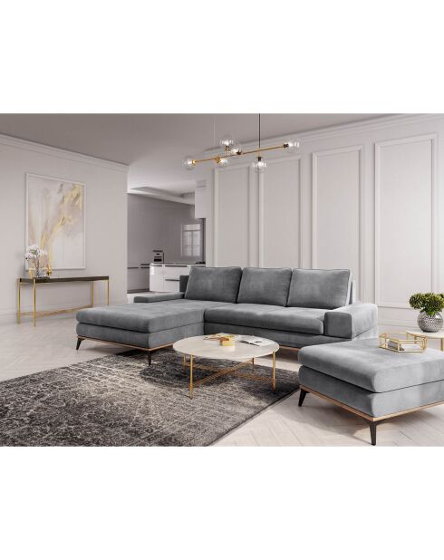 Canapé d'angle gauche velours convertible avec coffre de rangement astre 5 places gris - 315x212x87 cm