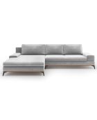 Canapé d'angle gauche velours convertible avec coffre de rangement astre 5 places gris clair - 315x212x87 cm