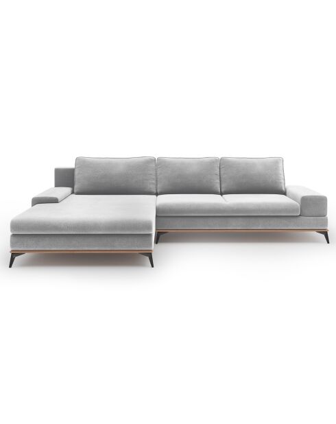 Canapé d'angle gauche velours convertible avec coffre de rangement astre 5 places gris clair - 315x212x87 cm