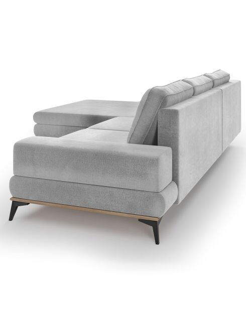 Canapé d'angle gauche velours convertible avec coffre de rangement astre 5 places gris clair - 315x212x87 cm
