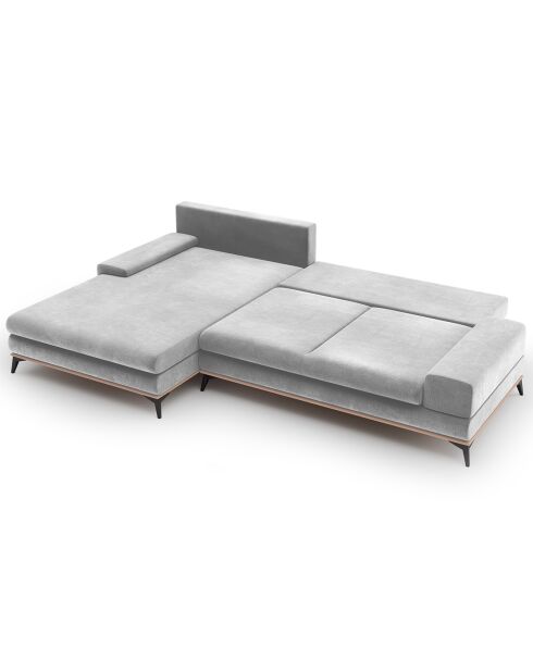Canapé d'angle gauche velours convertible avec coffre de rangement astre 5 places gris clair - 315x212x87 cm