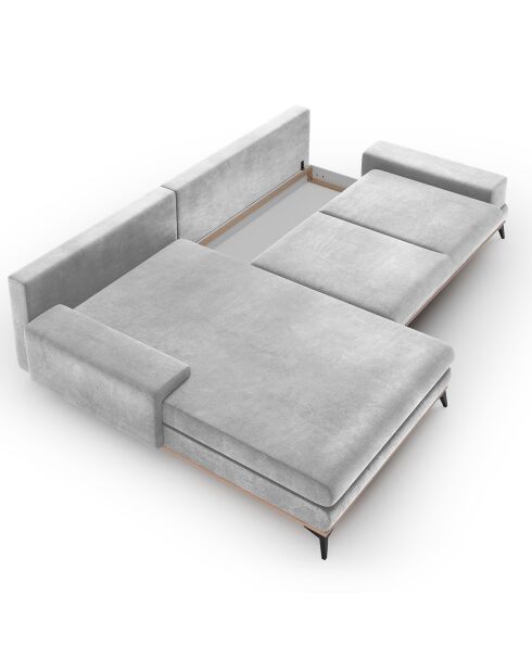 Canapé d'angle gauche velours convertible avec coffre de rangement astre 5 places gris clair - 315x212x87 cm