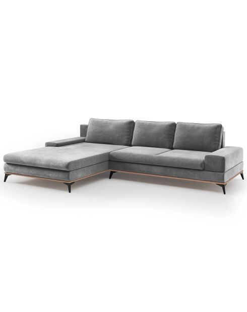 Canapé d'angle gauche velours convertible avec coffre de rangement astre 5 places gris - 315x212x87 cm