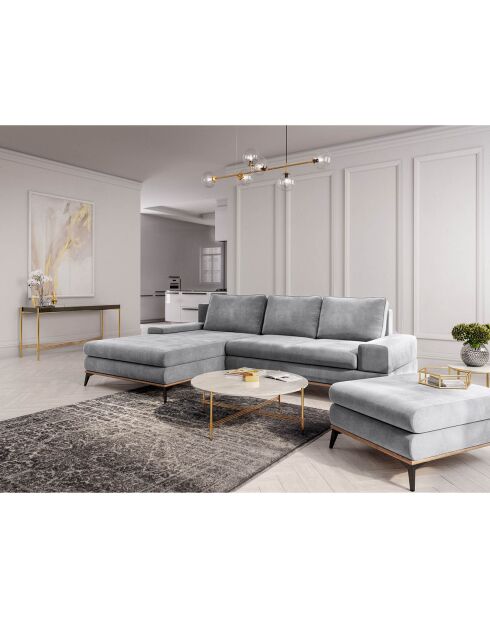 Canapé d'angle gauche velours convertible avec coffre de rangement astre 5 places gris clair - 315x212x87 cm