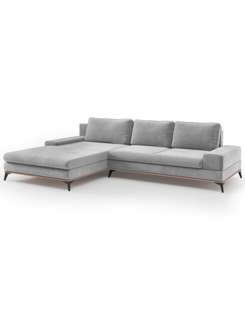 Canapé d'angle gauche velours convertible avec coffre de rangement astre 5 places gris clair - 315x212x87 cm