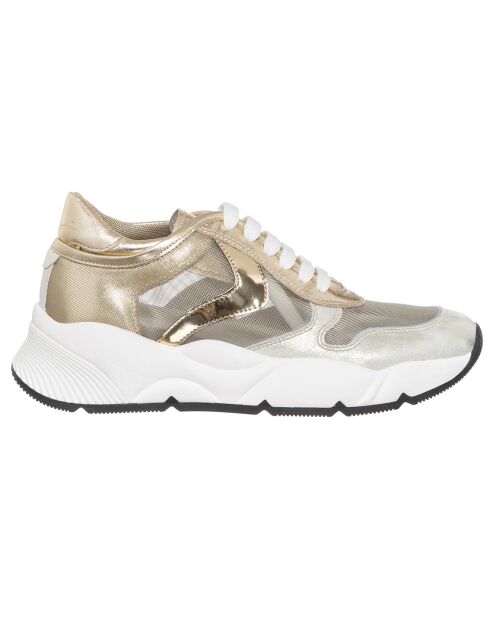 Sneakers en Cuir & Velours de Cuir Sheel argenté/doré - Talon 4 cm