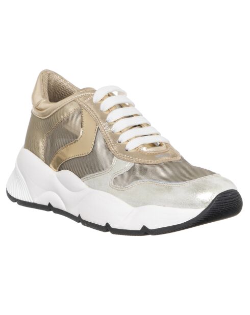 Sneakers en Cuir & Velours de Cuir Sheel argenté/doré - Talon 4 cm