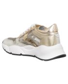 Sneakers en Cuir & Velours de Cuir Sheel argenté/doré - Talon 4 cm