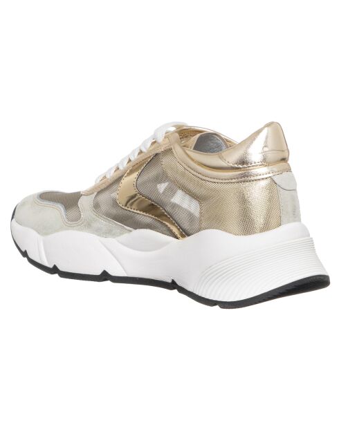 Sneakers en Cuir & Velours de Cuir Sheel argenté/doré - Talon 4 cm