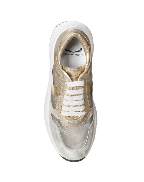 Sneakers en Cuir & Velours de Cuir Sheel argenté/doré - Talon 4 cm