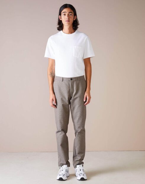 Pantalon chino slim Porths micro carreaux taupe