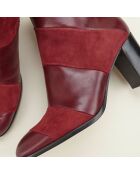 Bottines en Cuir bi-matière Cleos bordeaux - Talon 7 cm