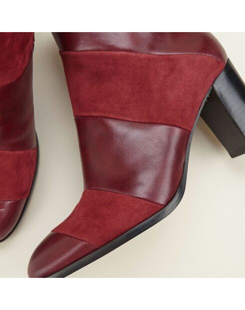 Bottines en Cuir bi-matière Cleos bordeaux - Talon 7 cm