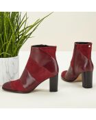 Bottines en Cuir bi-matière Cleos bordeaux - Talon 7 cm