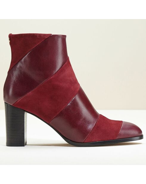 Bottines en Cuir bi-matière Cleos bordeaux - Talon 7 cm