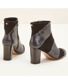 Bottines en Cuir bi-matière Cleos noires - Talon 7 cm