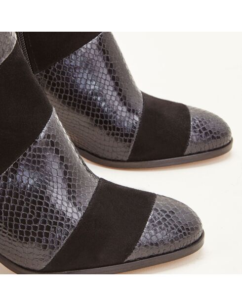 Bottines en Cuir bi-matière Cleos noires - Talon 7 cm