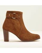 Bottines Flobi en Velours de cuir cognac - Talon 7 cm