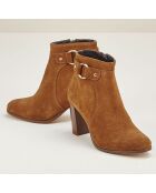 Bottines Flobi en Velours de cuir cognac - Talon 7 cm