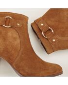 Bottines Flobi en Velours de cuir cognac - Talon 7 cm