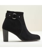 Bottines Flobi en Velours de cuir noires - Talon 7 cm