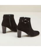 Bottines Flobi en Velours de cuir noires - Talon 7 cm