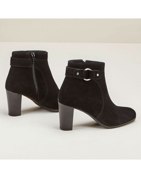 Bottines Flobi en Velours de cuir noires - Talon 7 cm