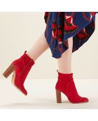 Bottines en Velours de Cuir Carlie rouges - Talon 9 cm