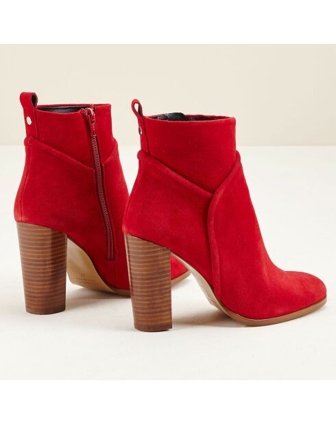 Bottines en Velours de Cuir Carlie rouges - Talon 9 cm