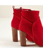 Bottines en Velours de Cuir Carlie rouges - Talon 9 cm